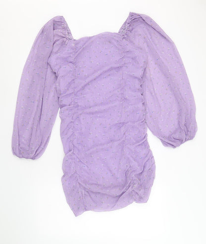 Boohoo Womens Purple Geometric Polyester Bodycon Size 12 Square Neck Pullover