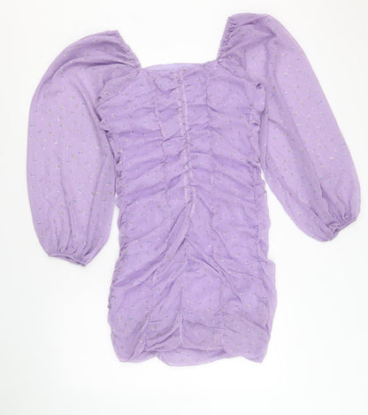 Boohoo Womens Purple Geometric Polyester Bodycon Size 12 Square Neck Pullover