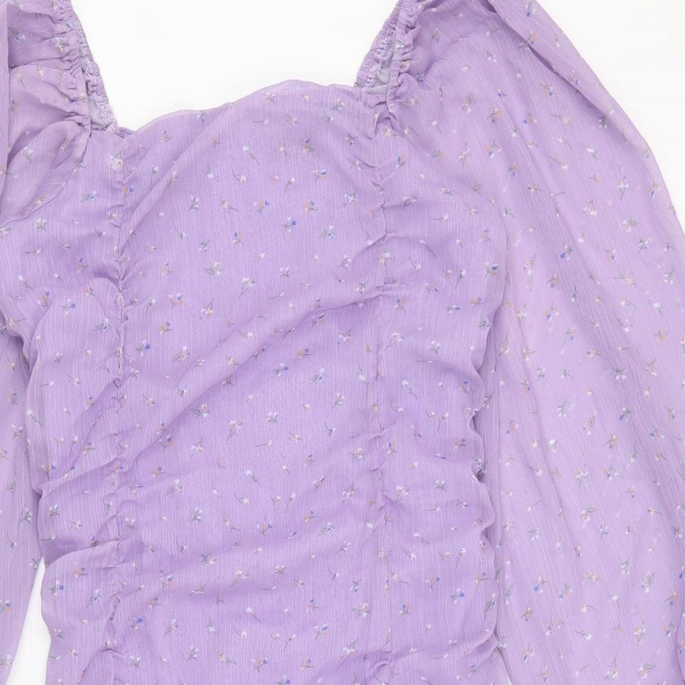 Boohoo Womens Purple Geometric Polyester Bodycon Size 12 Square Neck Pullover