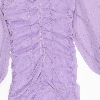 Boohoo Womens Purple Geometric Polyester Bodycon Size 12 Square Neck Pullover