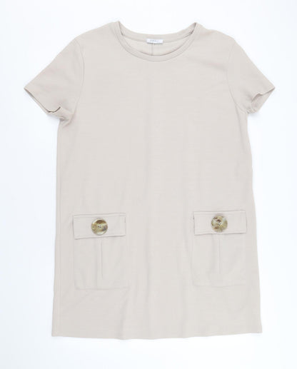 Zara Womens Beige Polyester A-Line Size S Round Neck Pullover