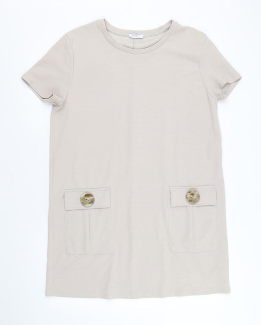 Zara Womens Beige Polyester A-Line Size S Round Neck Pullover