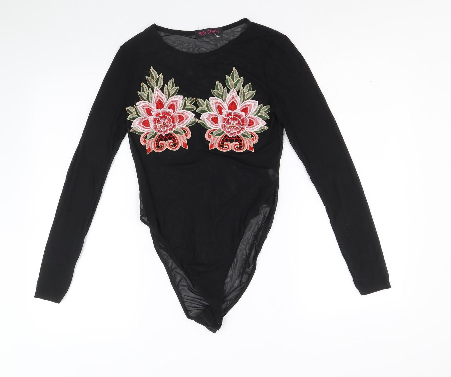 Edge Street Womens Black Polyester Bodysuit One-Piece Size 10 Snap - Floral Detail