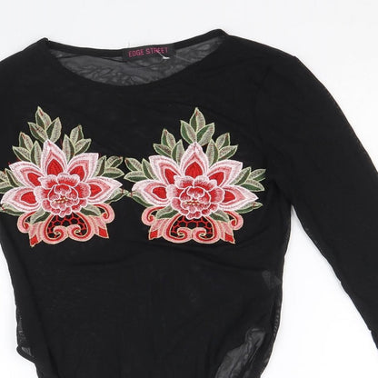 Edge Street Womens Black Polyester Bodysuit One-Piece Size 10 Snap - Floral Detail