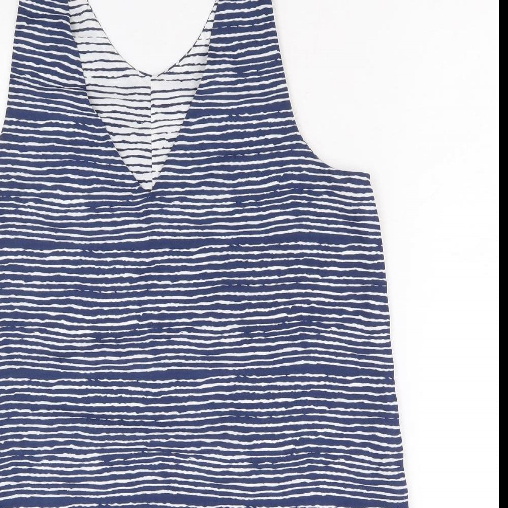 NEXT Womens Blue Striped Polyester Basic Tank Size 6 V-Neck - Reversible