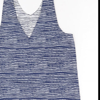 NEXT Womens Blue Striped Polyester Basic Tank Size 6 V-Neck - Reversible