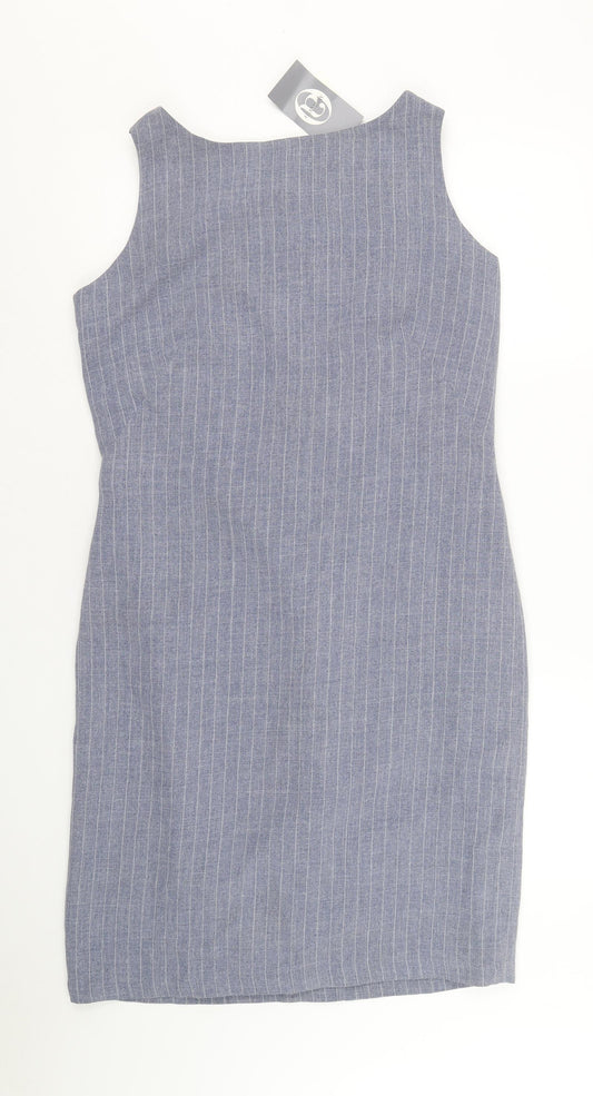 AMARANTO Womens Blue Striped Polyester A-Line Size 12 Round Neck Zip