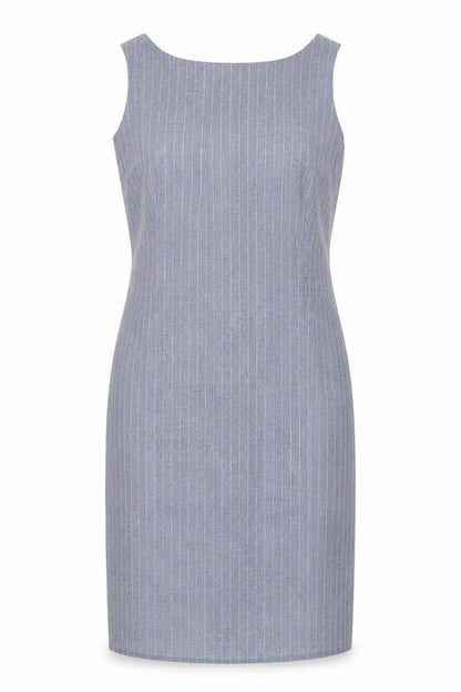 AMARANTO Womens Blue Striped Polyester A-Line Size 12 Round Neck Zip