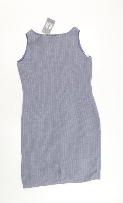 AMARANTO Womens Blue Striped Polyester A-Line Size 12 Round Neck Zip