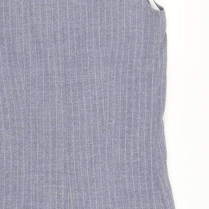 AMARANTO Womens Blue Striped Polyester A-Line Size 12 Round Neck Zip