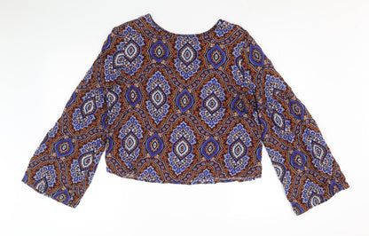 Marks and Spencer Womens Multicoloured Geometric Viscose Basic Blouse Size 12 Round Neck