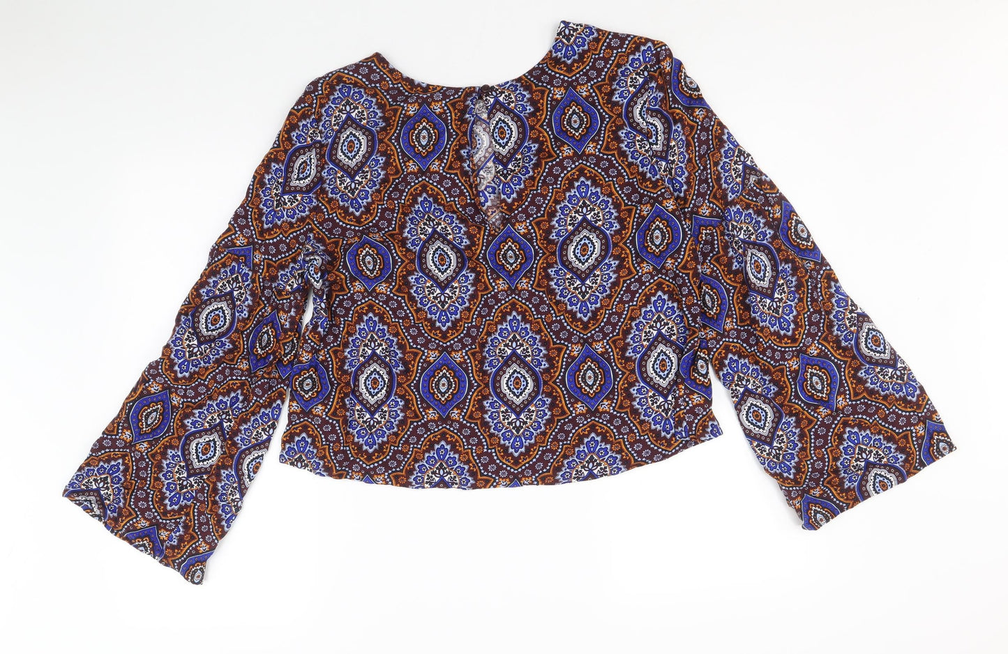Marks and Spencer Womens Multicoloured Geometric Viscose Basic Blouse Size 12 Round Neck