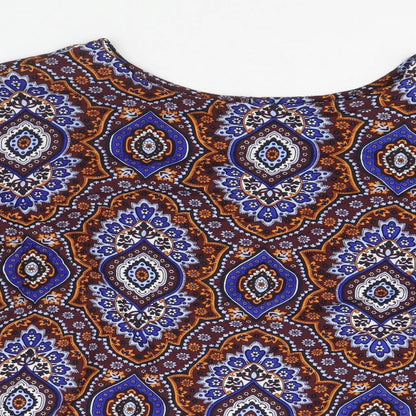 Marks and Spencer Womens Multicoloured Geometric Viscose Basic Blouse Size 12 Round Neck