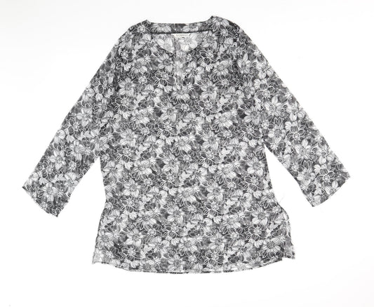 George Womens Black Floral Polyester Kaftan Size 10 V-Neck Pullover - Beach cover up