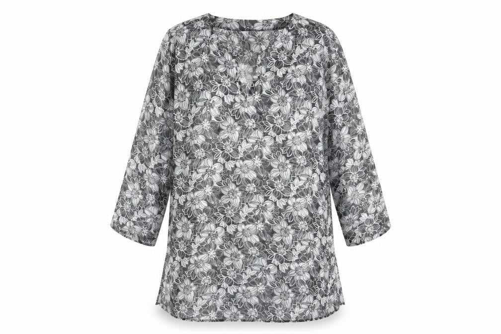 George Womens Black Floral Polyester Kaftan Size 10 V-Neck Pullover - Beach cover up