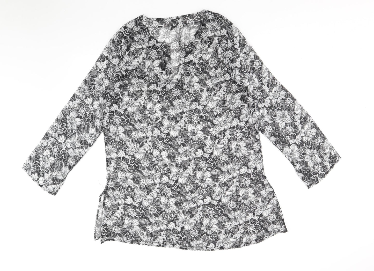 George Womens Black Floral Polyester Kaftan Size 10 V-Neck Pullover - Beach cover up