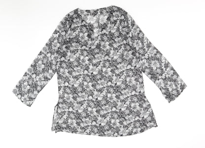 George Womens Black Floral Polyester Kaftan Size 10 V-Neck Pullover - Beach cover up