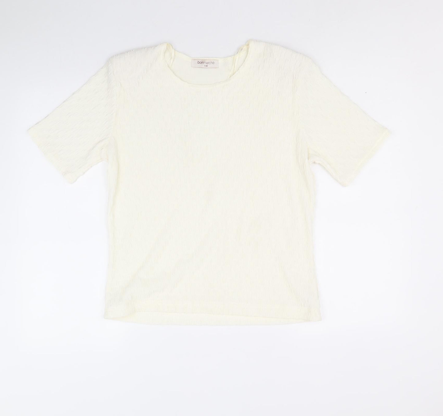 Bonmarché Womens Ivory Polyester Basic T-Shirt Size S Scoop Neck - Size S-M