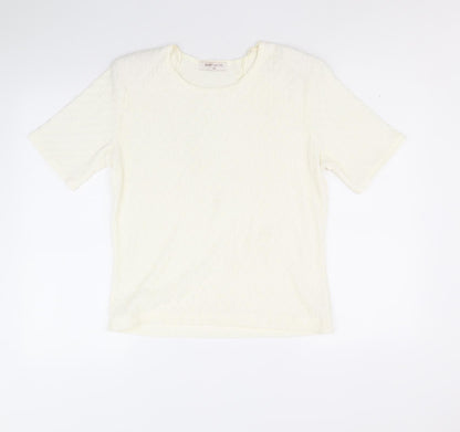 Bonmarché Womens Ivory Polyester Basic T-Shirt Size S Scoop Neck - Size S-M