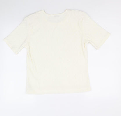 Bonmarché Womens Ivory Polyester Basic T-Shirt Size S Scoop Neck - Size S-M