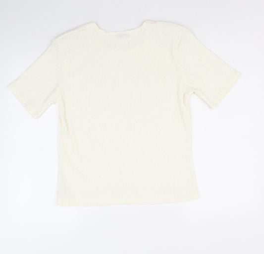 Bonmarché Womens Ivory Polyester Basic T-Shirt Size S Scoop Neck - Size S-M