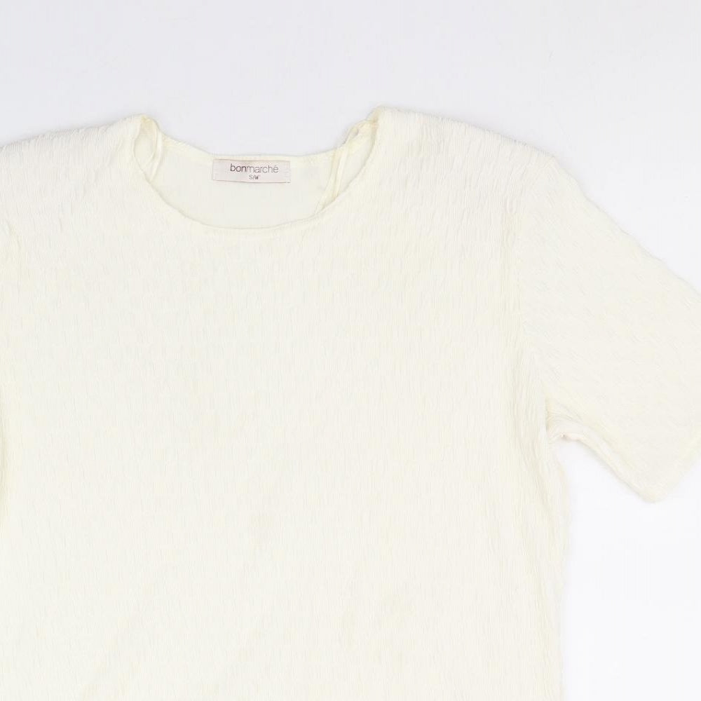 Bonmarché Womens Ivory Polyester Basic T-Shirt Size S Scoop Neck - Size S-M
