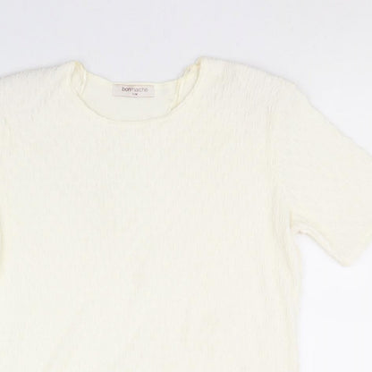 Bonmarché Womens Ivory Polyester Basic T-Shirt Size S Scoop Neck - Size S-M