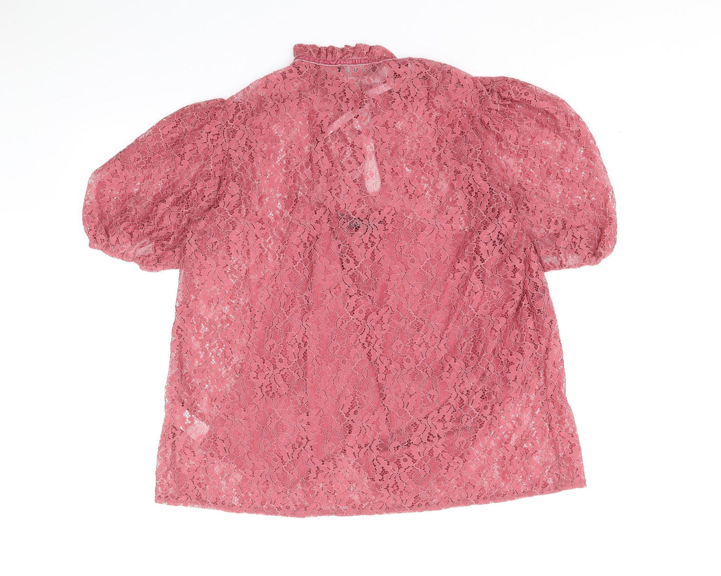 F&F Womens Pink Floral Polyamide Basic Blouse Size 14 Round Neck