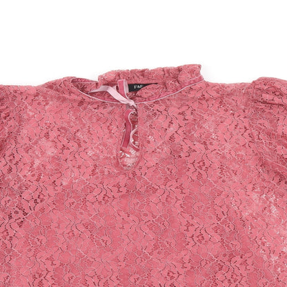 F&F Womens Pink Floral Polyamide Basic Blouse Size 14 Round Neck