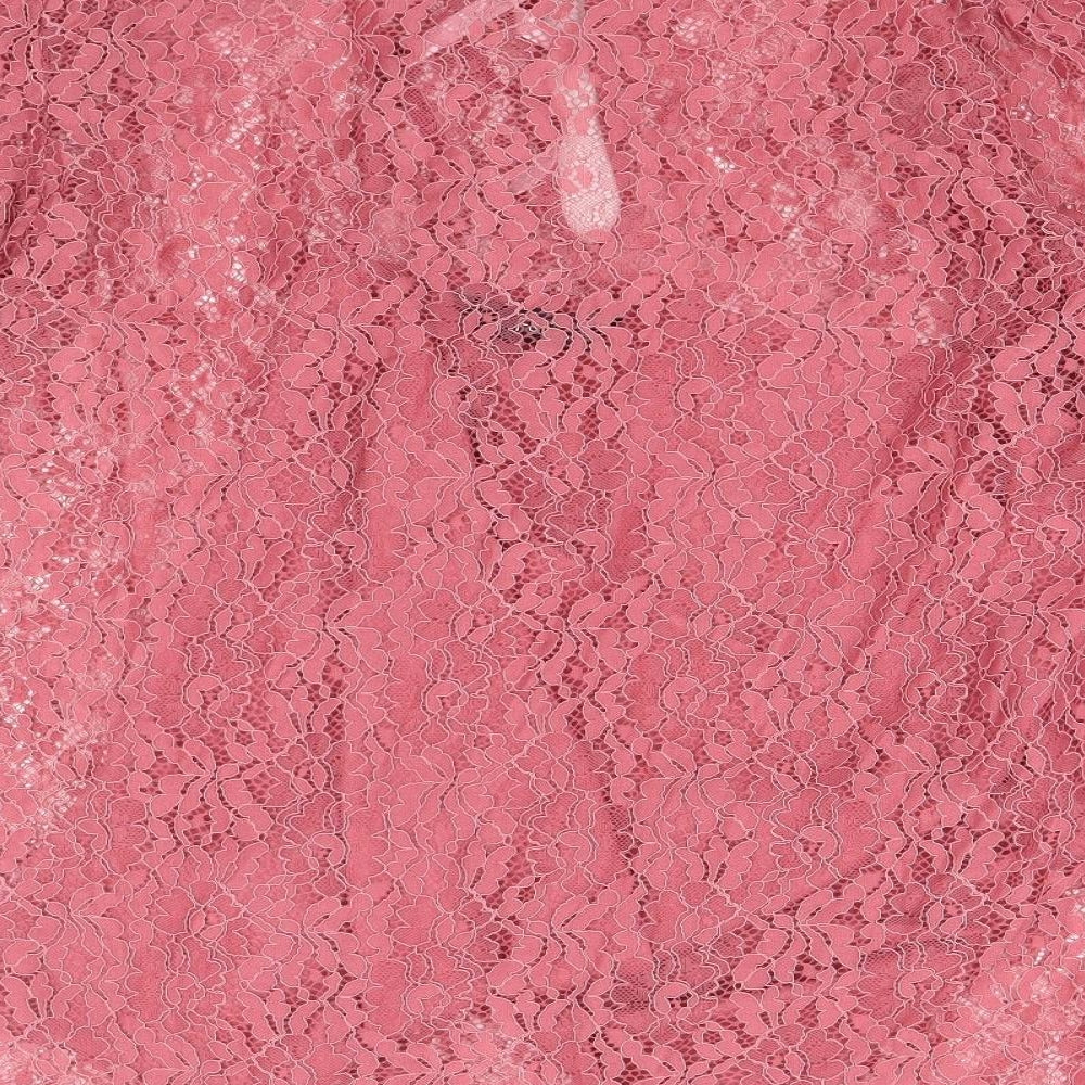 F&F Womens Pink Floral Polyamide Basic Blouse Size 14 Round Neck