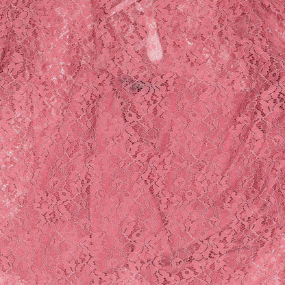 F&F Womens Pink Floral Polyamide Basic Blouse Size 14 Round Neck