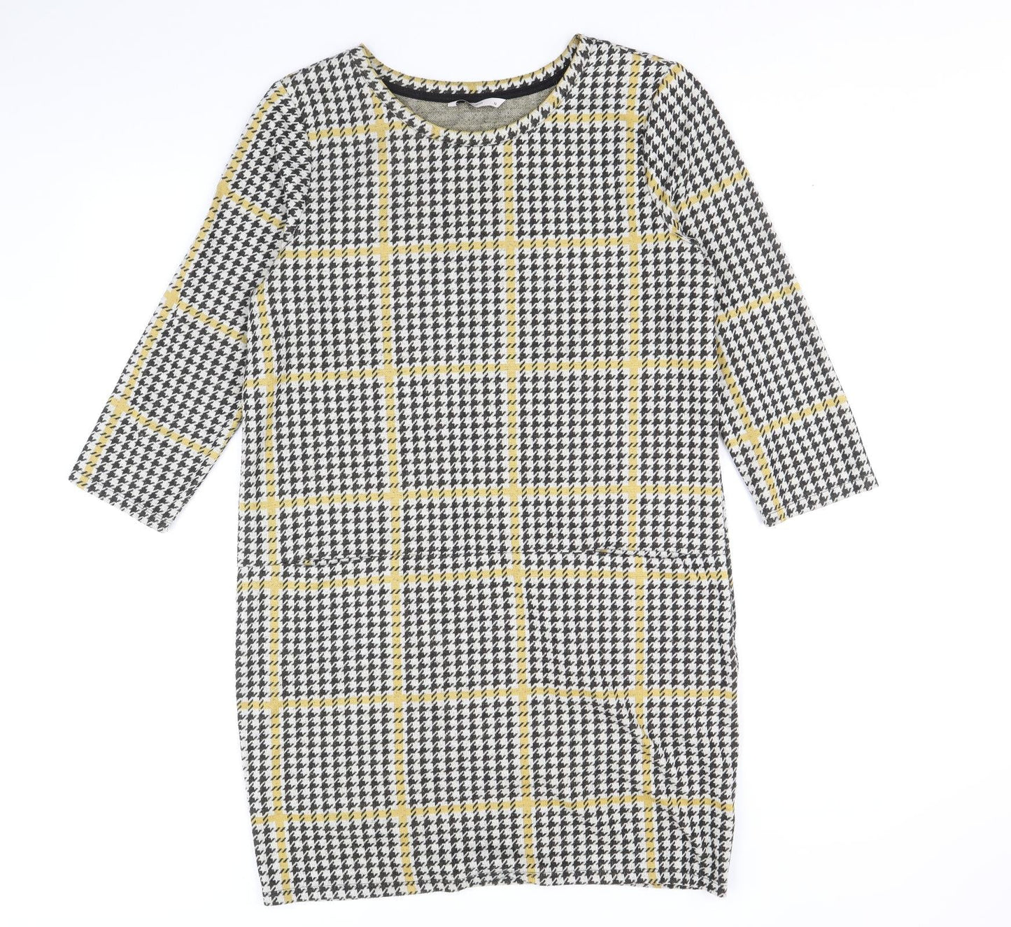 TU Womens Yellow Herringbone Polyester Shift Size 12 Scoop Neck Pullover
