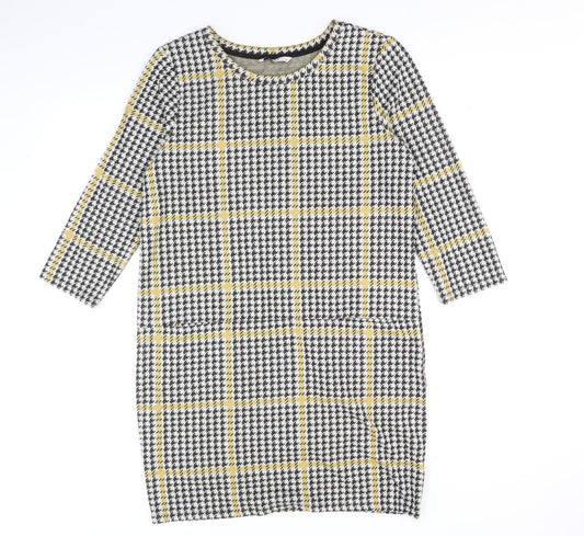 TU Womens Yellow Herringbone Polyester Shift Size 12 Scoop Neck Pullover