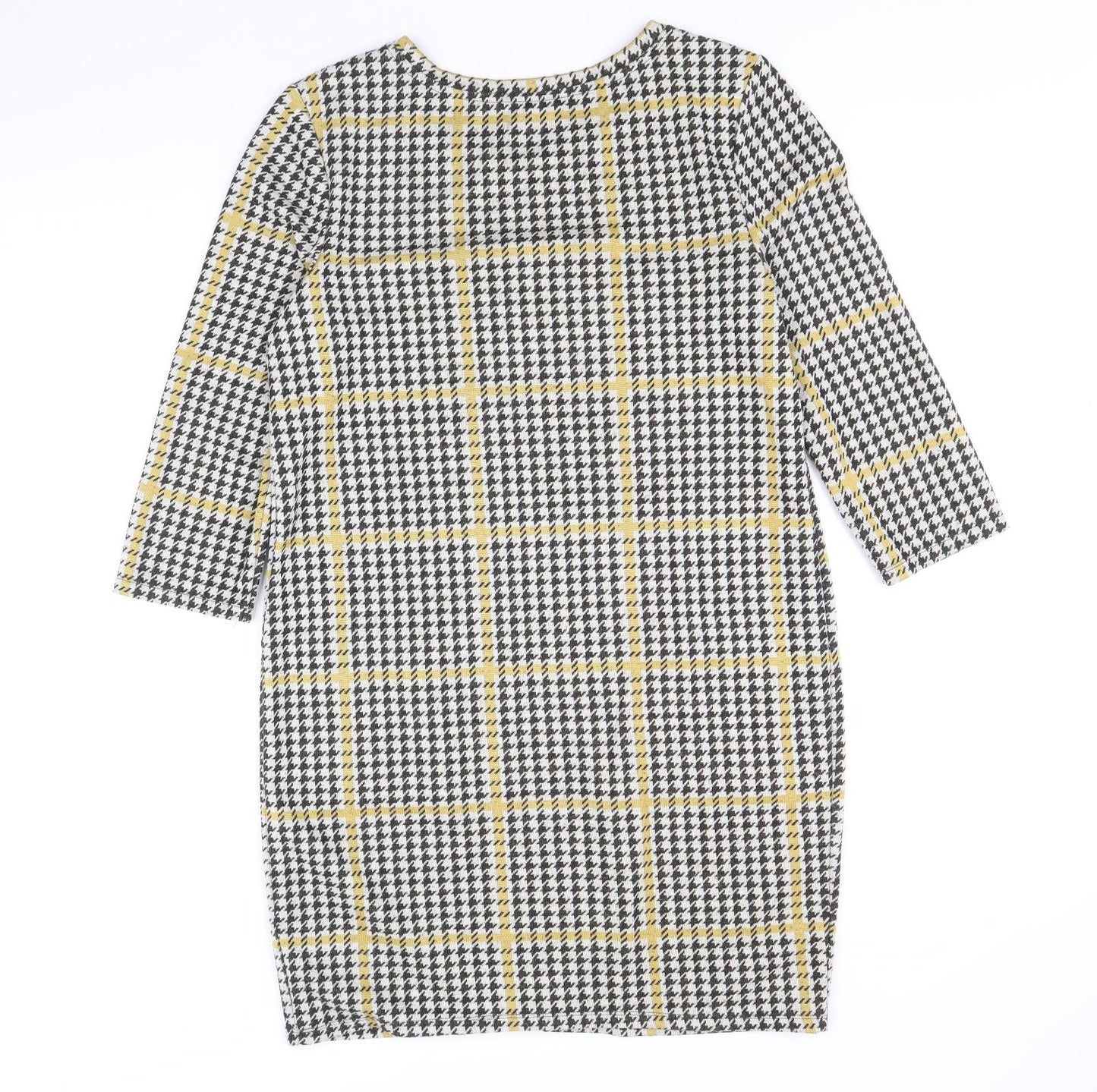 TU Womens Yellow Herringbone Polyester Shift Size 12 Scoop Neck Pullover