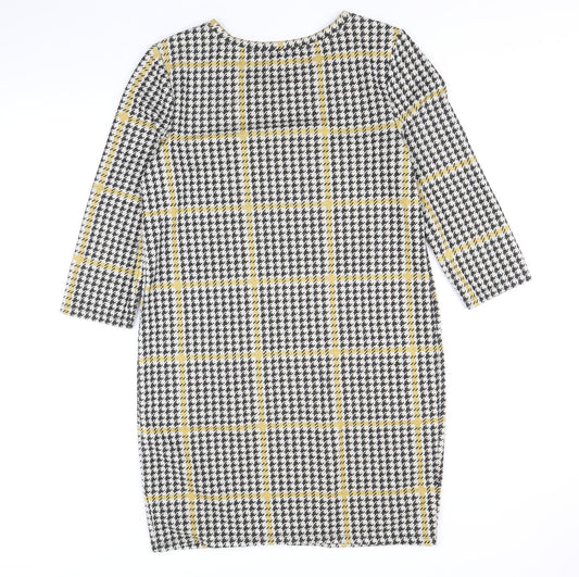 TU Womens Yellow Herringbone Polyester Shift Size 12 Scoop Neck Pullover