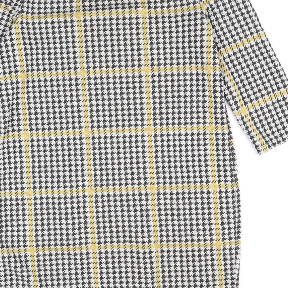 TU Womens Yellow Herringbone Polyester Shift Size 12 Scoop Neck Pullover