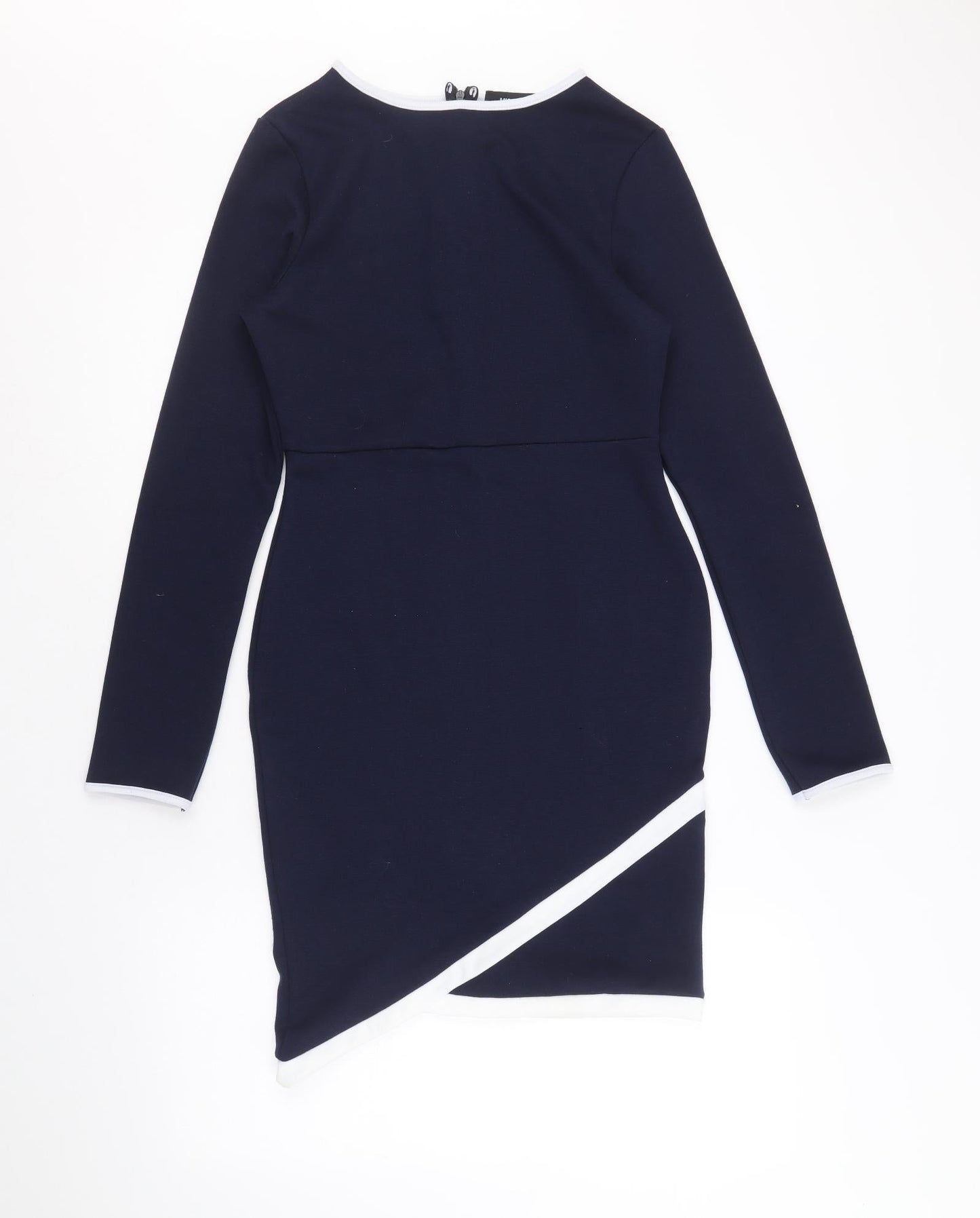 Missguided Womens Blue Polyester Bodycon Size 10 Boat Neck Zip - Asymmetric Detail