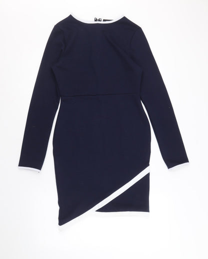 Missguided Womens Blue Polyester Bodycon Size 10 Boat Neck Zip - Asymmetric Detail