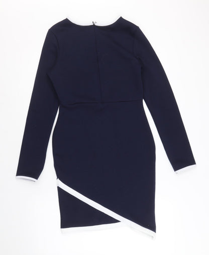 Missguided Womens Blue Polyester Bodycon Size 10 Boat Neck Zip - Asymmetric Detail