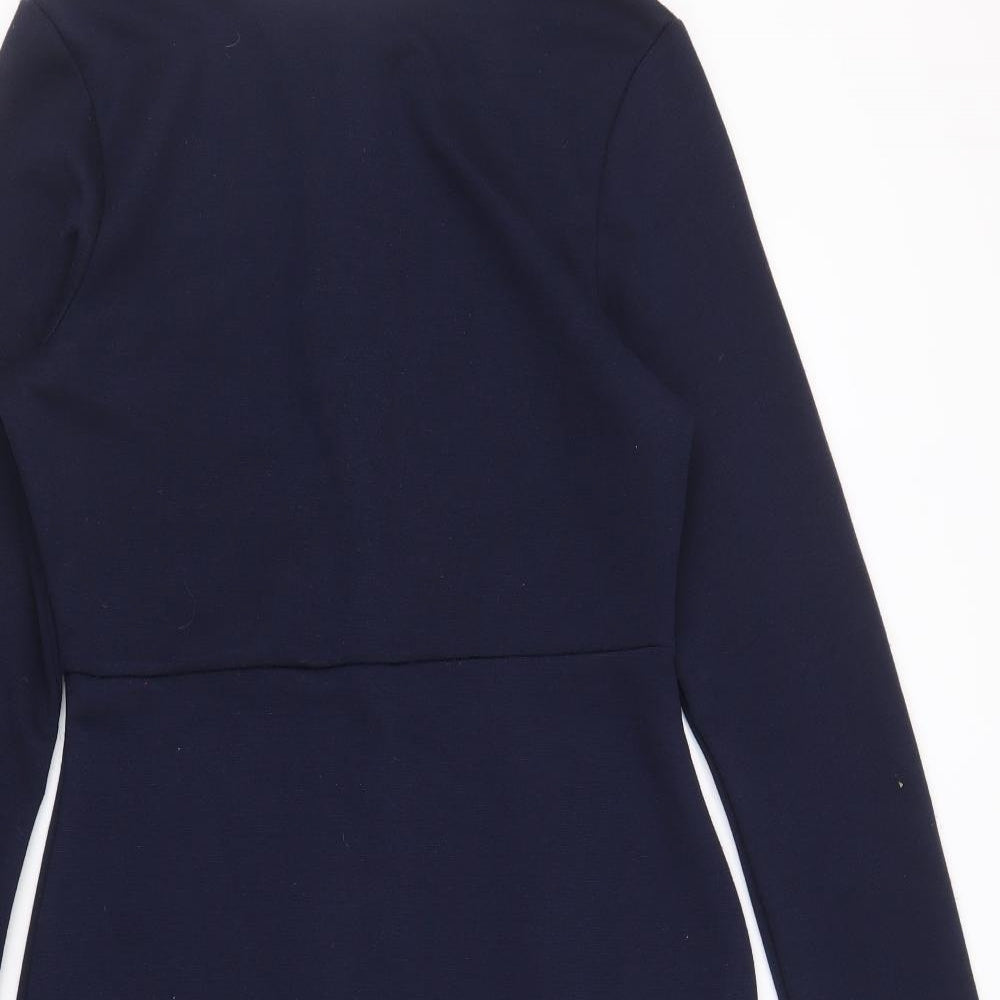 Missguided Womens Blue Polyester Bodycon Size 10 Boat Neck Zip - Asymmetric Detail