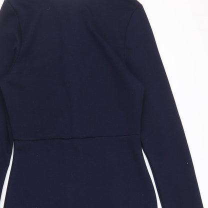 Missguided Womens Blue Polyester Bodycon Size 10 Boat Neck Zip - Asymmetric Detail