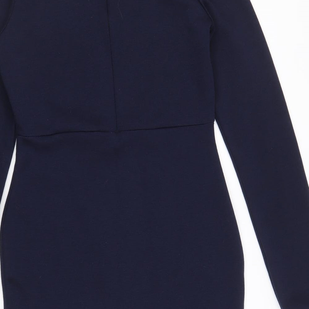 Missguided Womens Blue Polyester Bodycon Size 10 Boat Neck Zip - Asymmetric Detail