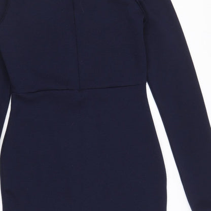 Missguided Womens Blue Polyester Bodycon Size 10 Boat Neck Zip - Asymmetric Detail