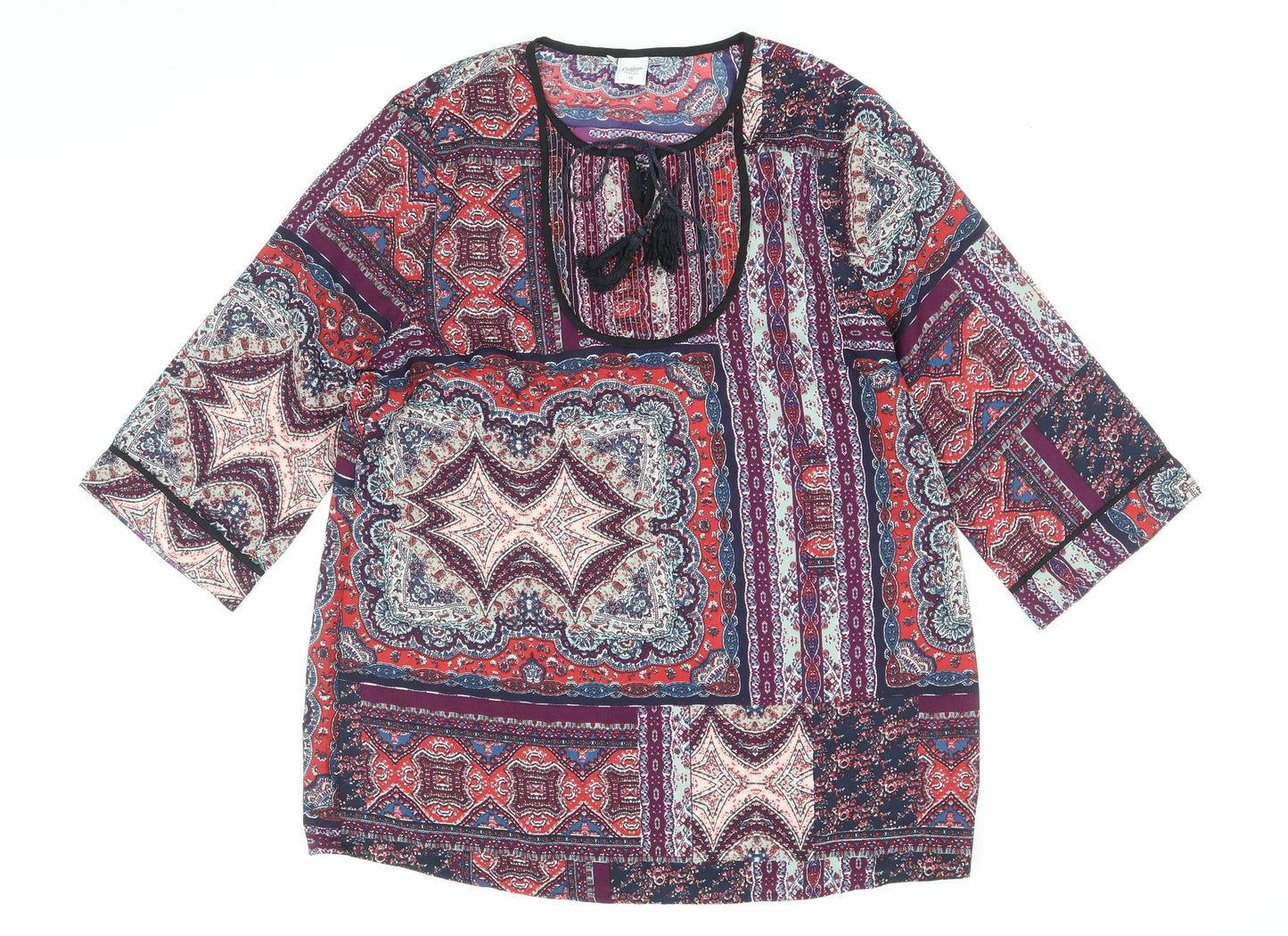 Cotton Traders Womens Multicoloured Geometric Polyester Shift Size 14 Scoop Neck Tie