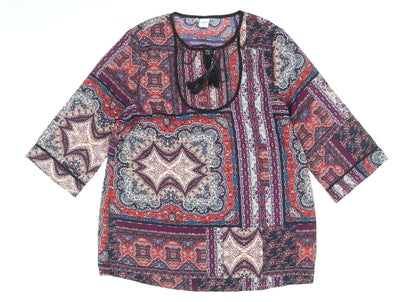 Cotton Traders Womens Multicoloured Geometric Polyester Shift Size 14 Scoop Neck Tie