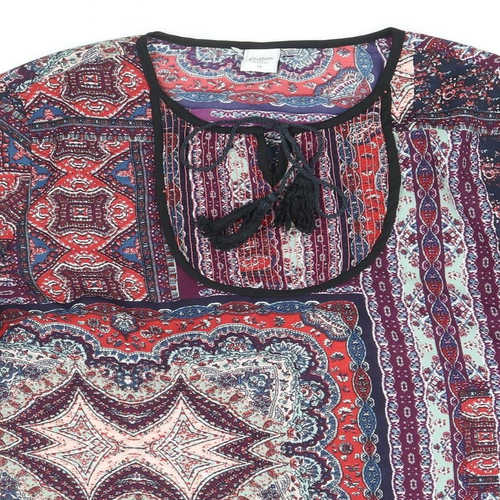 Cotton Traders Womens Multicoloured Geometric Polyester Shift Size 14 Scoop Neck Tie