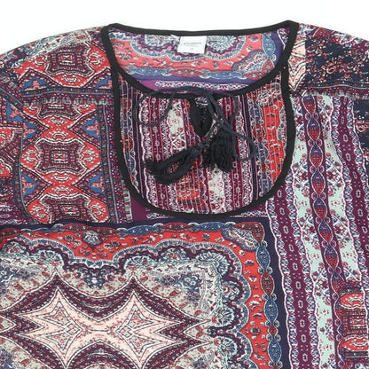 Cotton Traders Womens Multicoloured Geometric Polyester Shift Size 14 Scoop Neck Tie