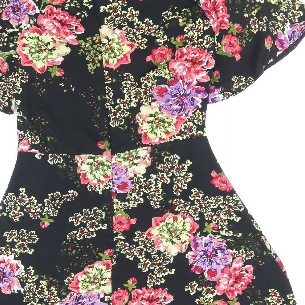 Daisy Street Womens Black Floral Polyester A-Line Size 8 Scoop Neck Zip - Angel Sleeve