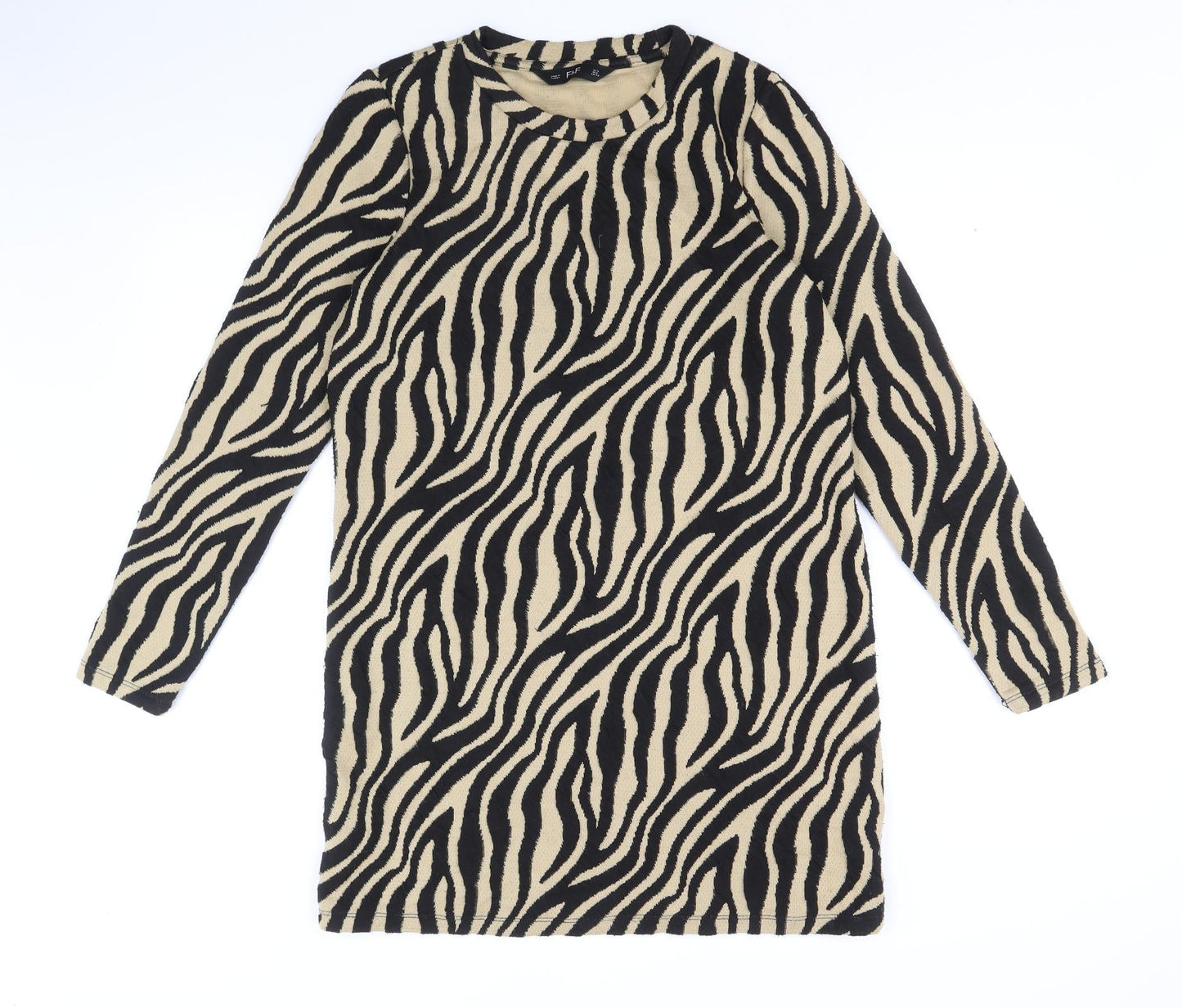 F&F Womens Black Animal Print Polyester Shift Size 12 Scoop Neck Pullover - Tiger Print