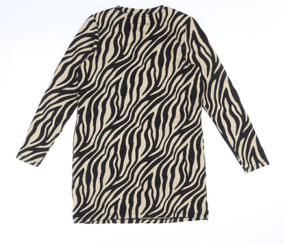 F&F Womens Black Animal Print Polyester Shift Size 12 Scoop Neck Pullover - Tiger Print